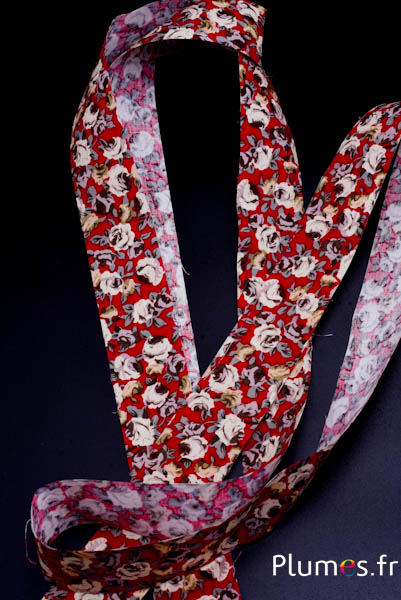 Lint met bloemenmotief - breedte 40 mm - rood